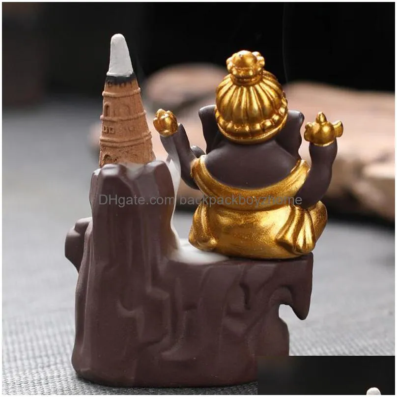 lotus india ganesha elephant god buddhist buddha backflow incense burner censer stick holder dhs