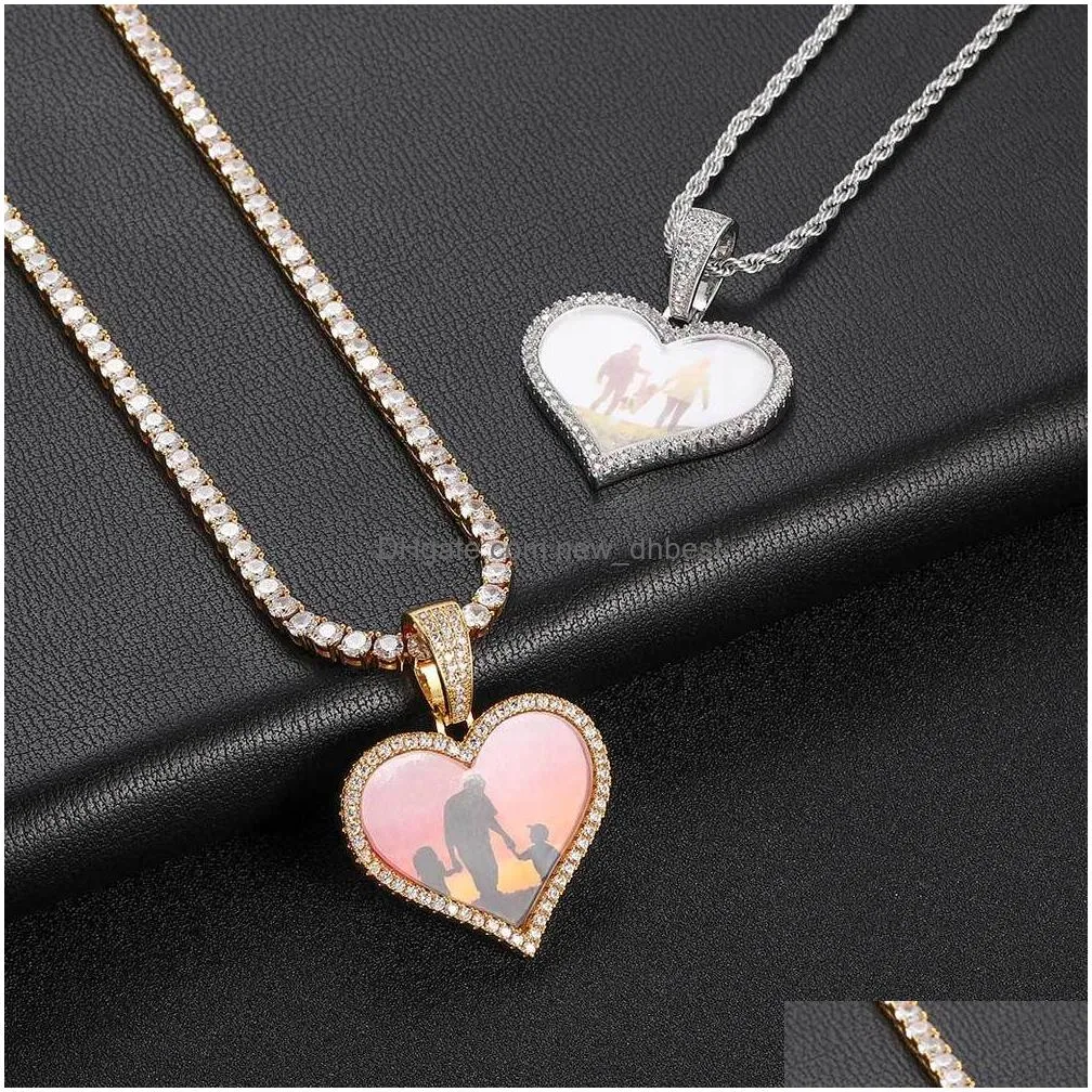 lover heart custom photo pendant necklaces bling memorial frame medal pendants