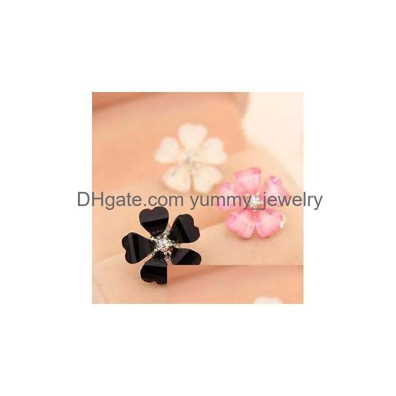 earrings for women clover flower crystal stud earrings for women jewelry white diameter channel stud earrings