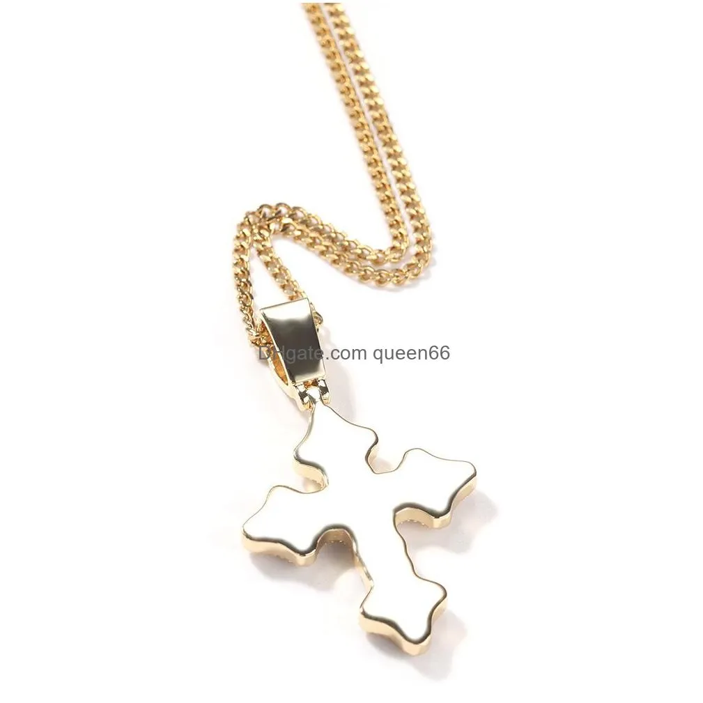 bling diamond stone cross pendants necklace jewelry platinum plated men women lover gift couple religious jewelry