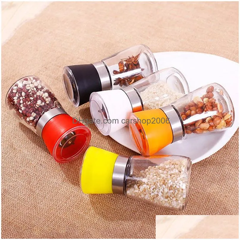 kitchen tool salt pepper grinder mill manual glass pepper muller spice grinding bottle seasoning pot colorful condiment grinders dbc