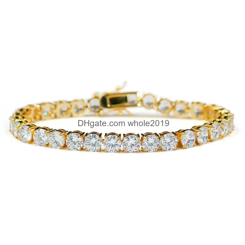 3/4/5mm hip hop tennis bracelets white zircon bling shining 24k gold plated bangle jewelry