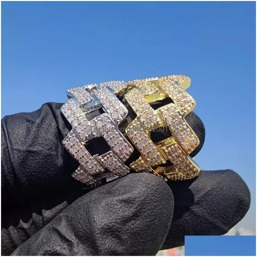 hip hop cuban rhombus cluster ring full zircon bling 18k real gold plated finger jewelry