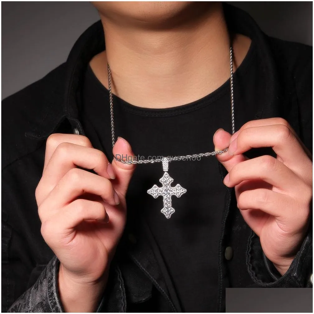bling diamond stone cross pendants necklace jewelry platinum plated men women lover gift couple religious jewelry