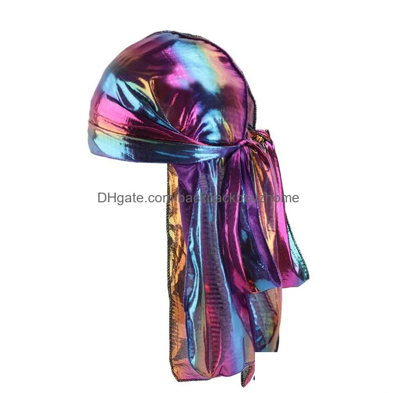 fashion silk long tail scarf cap pirate hat multi colors soft satin durag bandanna turban for women pirate