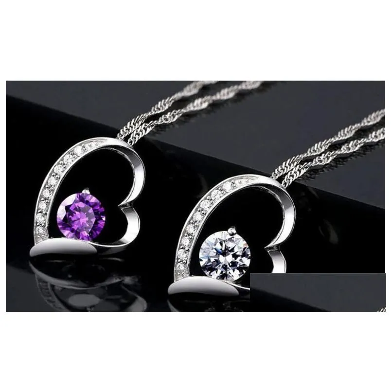 white austrian crystal purple diamonds love heart pendant statement necklace fashion class women girls ladies elements jewelry