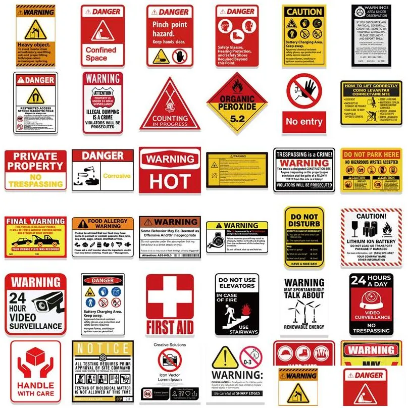 75pcs warning sign style stickers waterproof vinyl stickers for laptop water bottle car decals tzaz056