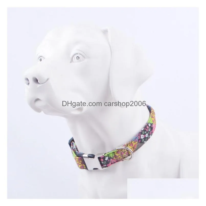 bohemian cat dog collar ethnic style adjustable pet neck collar flower printed small large dog collar with plastic metal buckle dbc