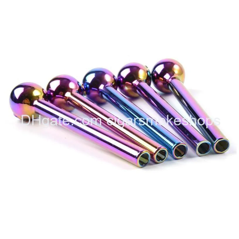 nano plating pyrex glass oil burner pipes colorful rainbow handpipes mini small spoon pipe 4 inch smoking tobacco accessories dhs 
