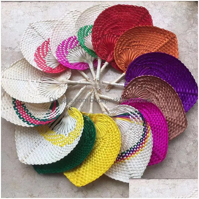 colorful woven straw bamboo hand fan favor party baby environmental protection mosquito repellent fans for summer creative gift