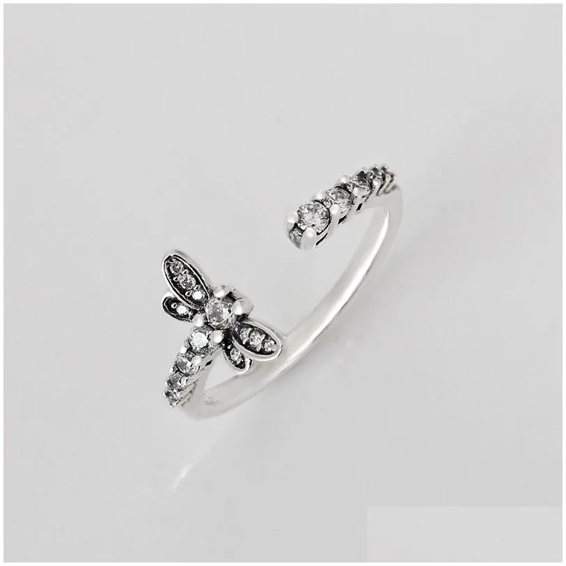 sparkling dragonfly open ring authentic 925 sterling silver women girls wedding designer jewelry for pandora cz diamond rings with original box