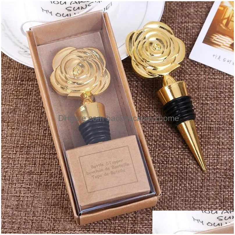 metal wine stopper bar tool creative rose flower shape champagne cork stopper wedding guest gift