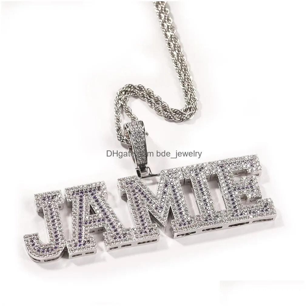 topbling az custom name letters pendant necklaces courful zircon can choose real gold plated hip hop jewelry