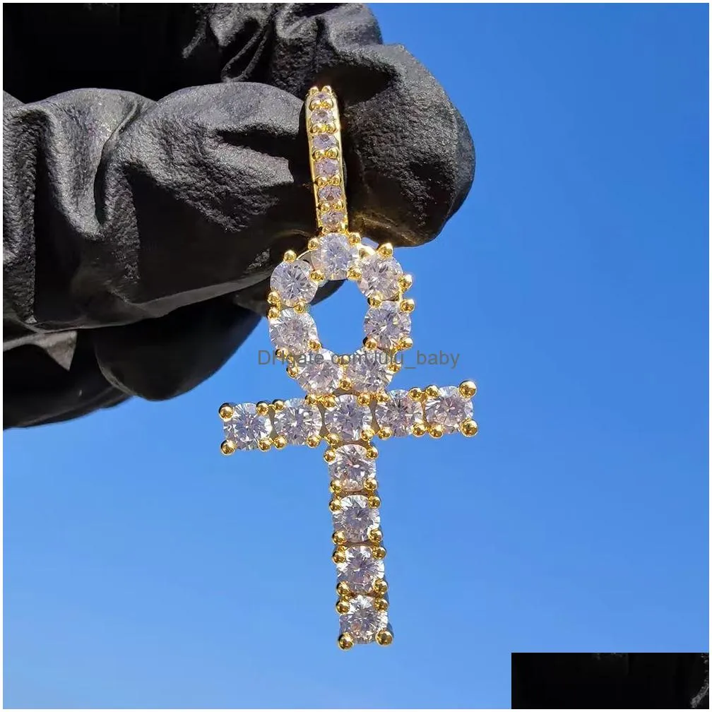 hip hop cross key pendant necklace jewelry bling diamond stone 18k real gold plated jewelry