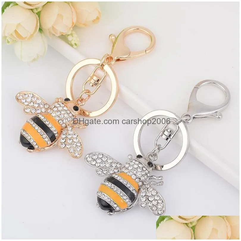 creative bee car key chain zinc alloy metal key ring christmas gift fashion rhinestones diamond personality keychain pendant dbc