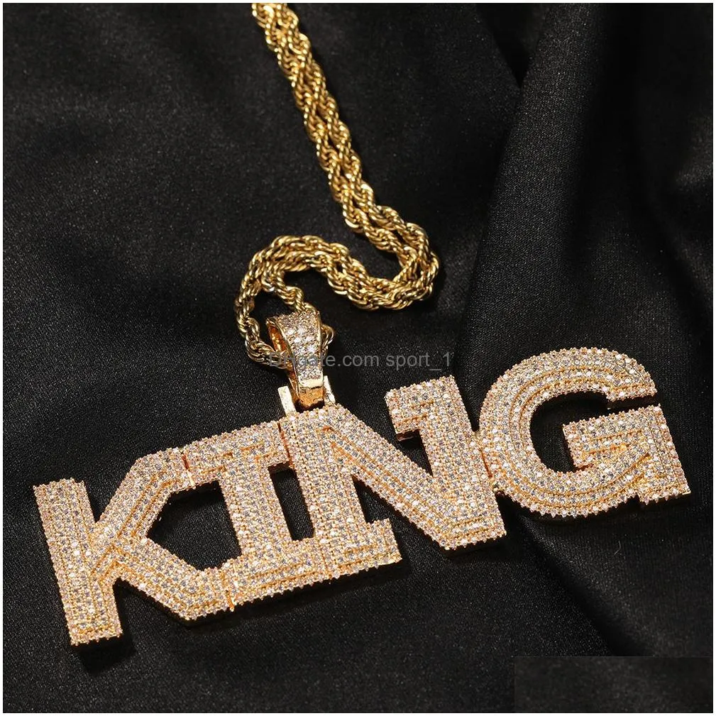 topbling hip hop az custom letters pendant necklaces jewelry bling three rows zircon 18k real gold plated