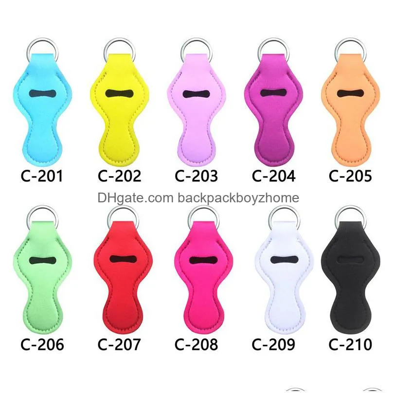 candy color neoprene lipstick holder keychain pendant party favor outdoor travel portable chapstick cover key chain lipstick sleeve