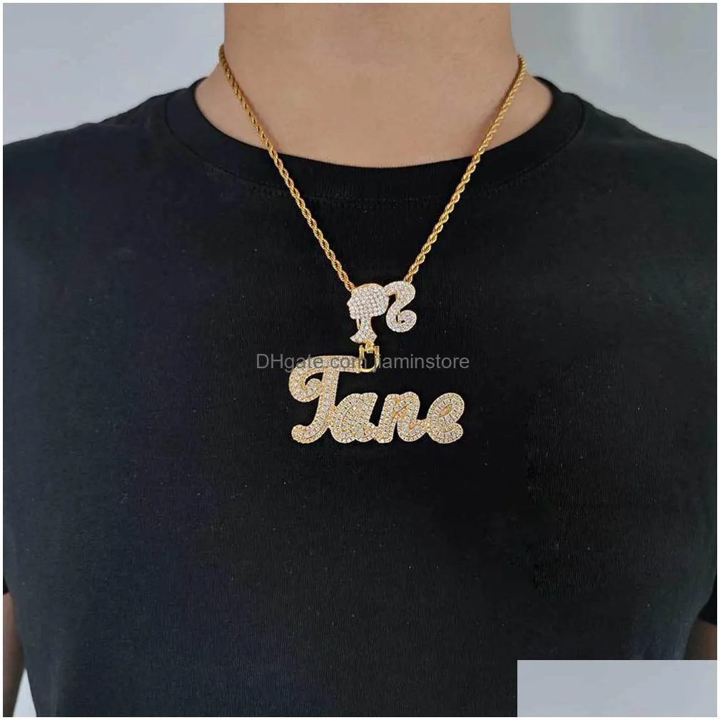 topbling custom charm name letter pendant necklace 18k real gold plated for women girl gift