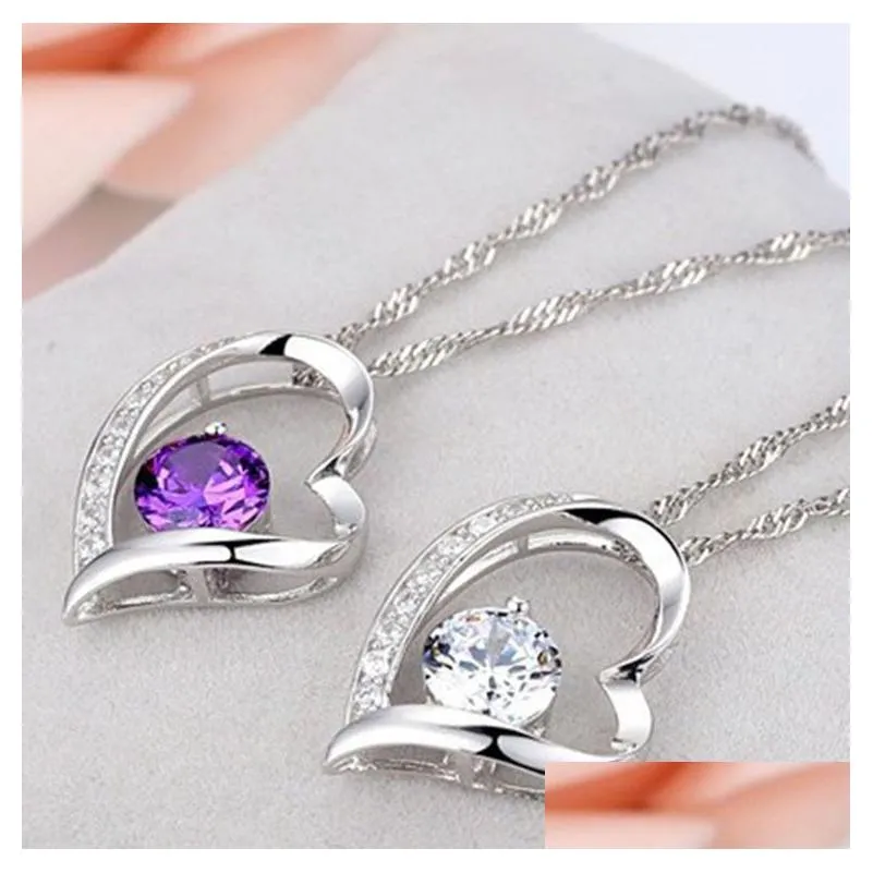 white austrian crystal purple diamonds love heart pendant statement necklace fashion class women girls ladies elements jewelry
