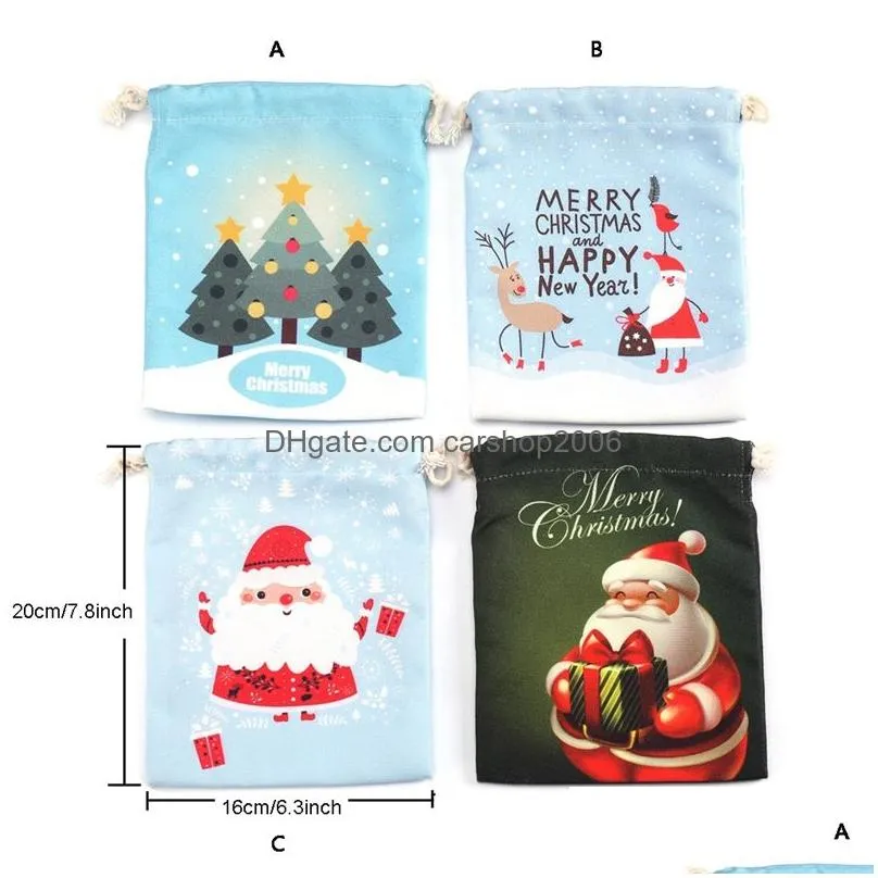 christmas gift bag canvas bag santa sack drawstring bags with reindeers santa claus sack bags for kid candy gift organizer bag dbc