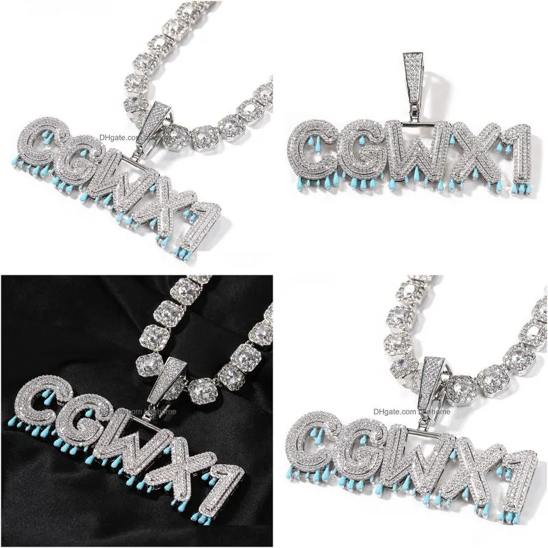 hip hop az custom name letters numbers pendant necklaces drop oil glow at night