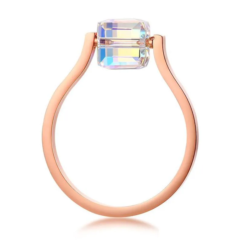 bling cz band rings for women rose gold color engagement anel feminino gifts for her cute sugar cube shape ring