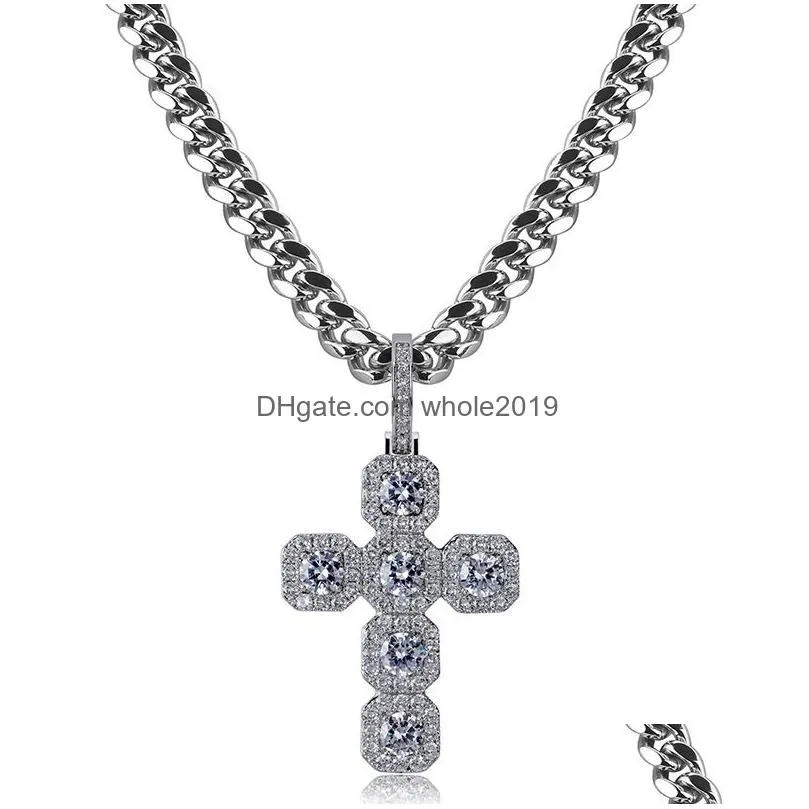 zircon hip hop cross necklace real gold plated bling for men large pendant jewelry