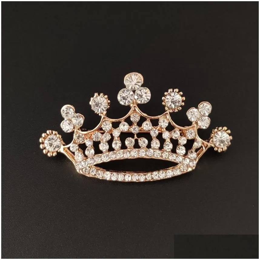crown brooches gold silver color clear rhinestone pins dress decoration buckle badge jewelry accessories for women
