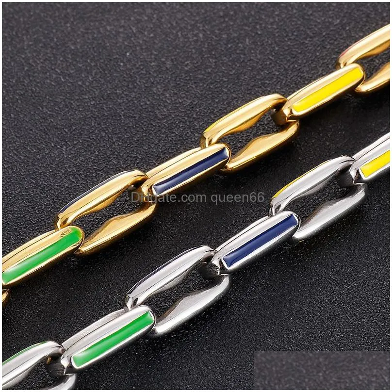 11mm hip hop dazzle colour cuban link bracelet stainless steel men women jewelry