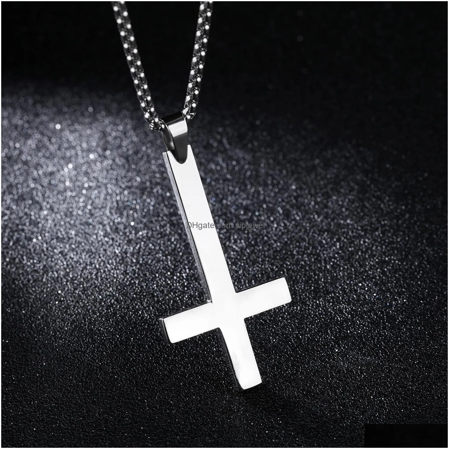 glossy upside down cross pendant necklace 18k gold plated necklace stainless steel religious jewelry gold/silver/black