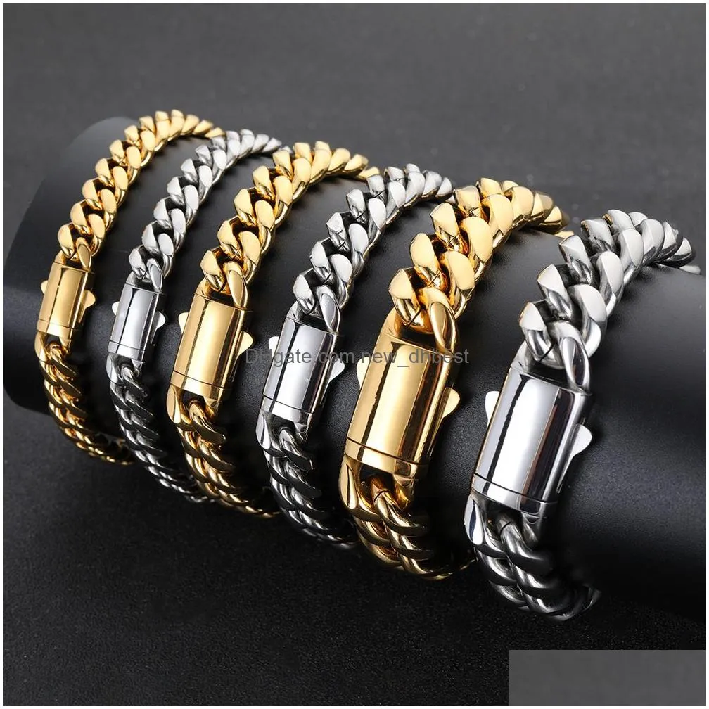 cuban link chain necklace bracelet set 18k gold plated stainless steel design spring buckle