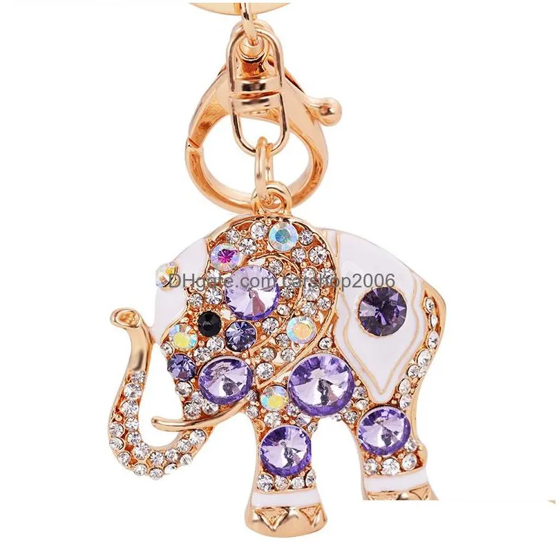 diamond elephant key chain for women bag hanging pendant key ring metal zinc alloy elephant car keyring christmas party gifts dbc