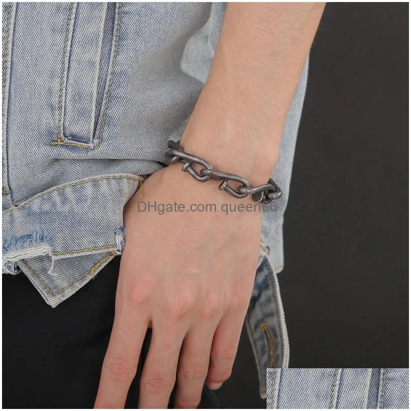 nail link chain bracelets punk mens retro stainless steel hip hop rock bangle jewelry