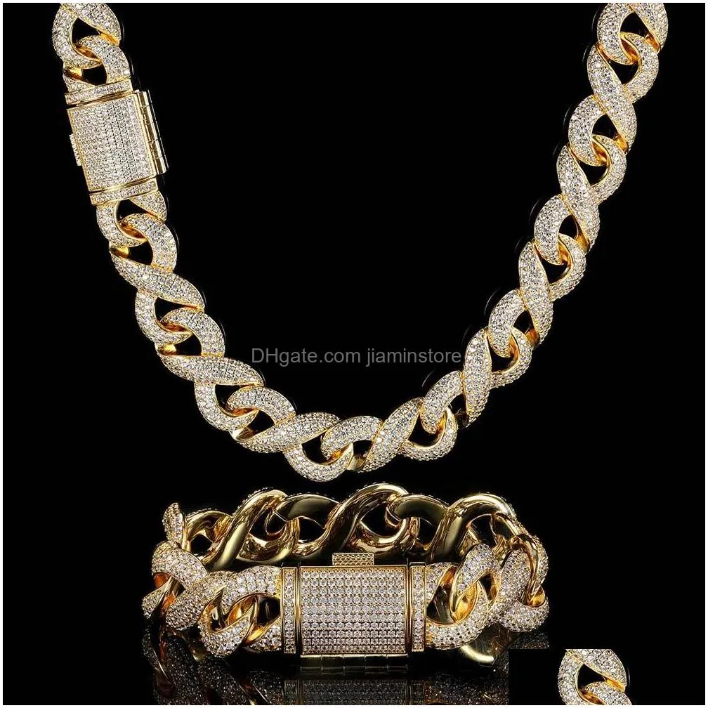 15mm hip hop cuban link chain necklace bracelet jewelry set bling 18k real gold plated for men gift