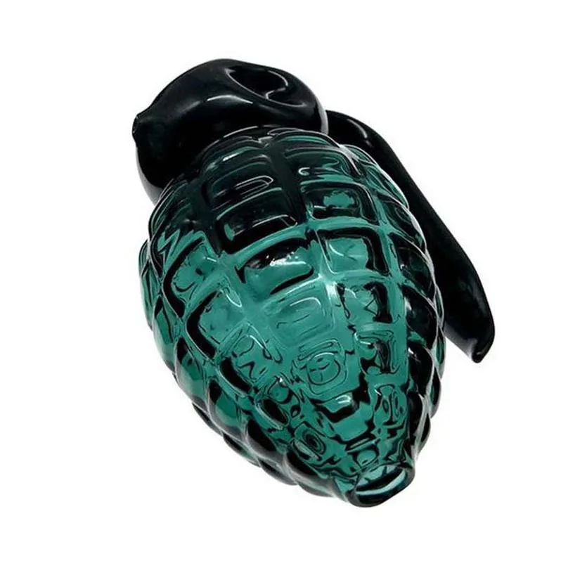 wholesale glass hand pipe dark green color grenade shape for smoking 4inch length