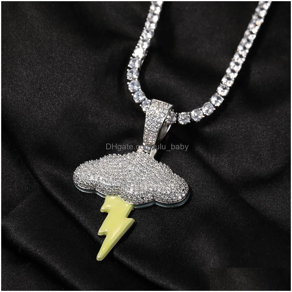 hip hop cloud lightning pendant necklace full bling zircon real white gold plated jewelry