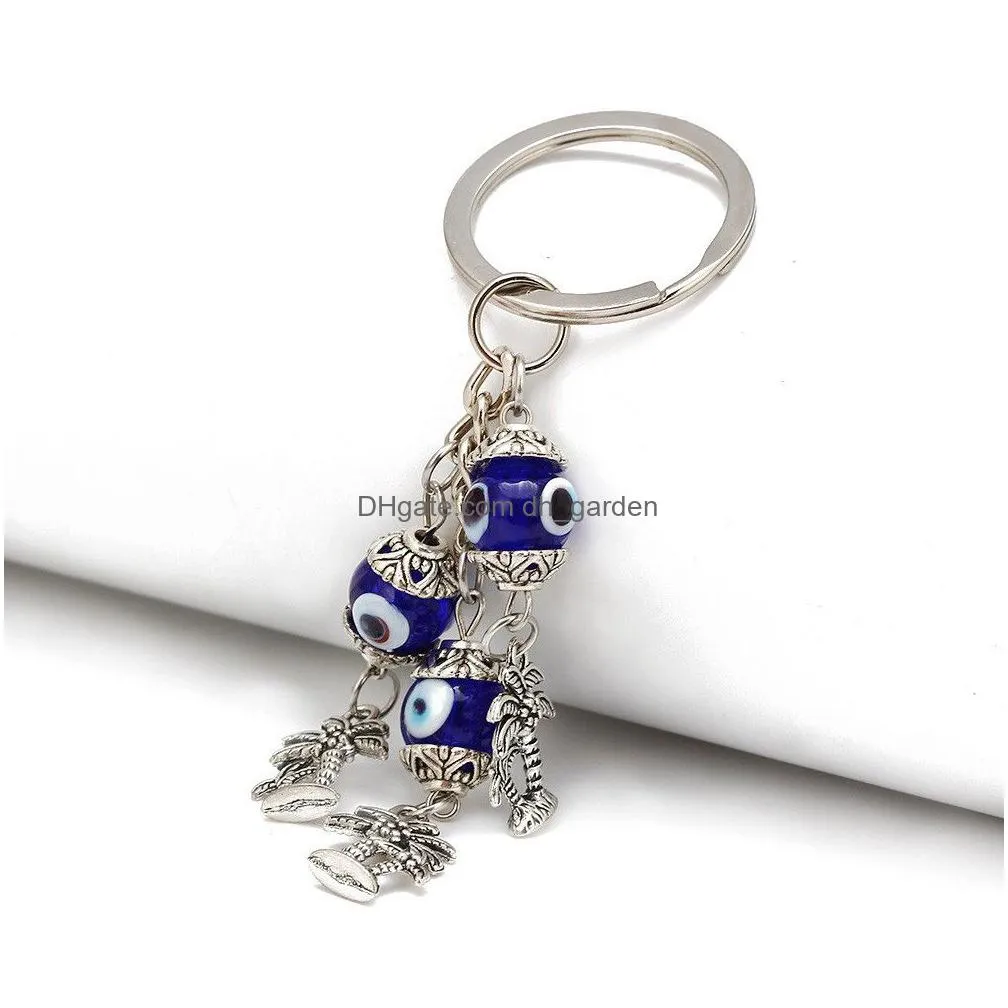 turkish evil eye keychains lucky blue eye feather tree of life charm key chain vintage keyring for men women car key pendant