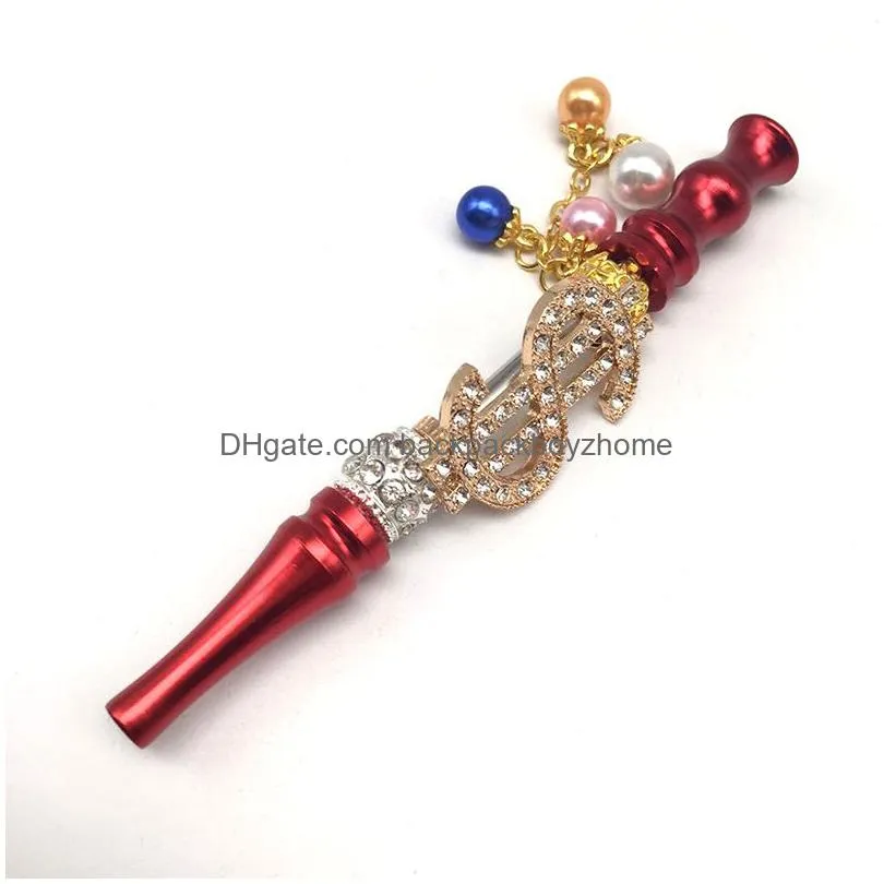 creative dollar pipe portable metal diamond cigarette holder tassel pendant detachable household smoking accessory 115mm