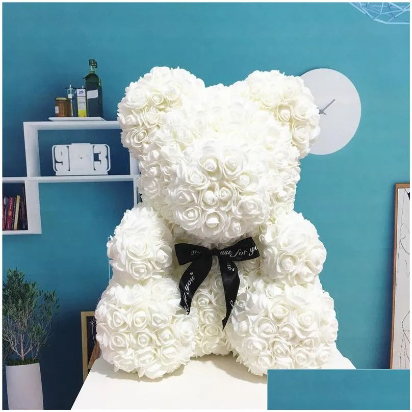 pe plastic artificial flowers rose bear multicolor foam rose flower teddy bear valentines day gift birthday party spring decoration