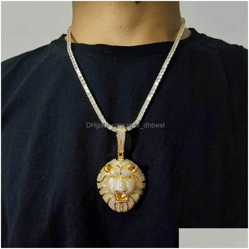 hip hop large  head pendant necklace bling 5a zircon 18k real gold plated jewelry