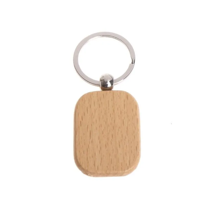 natural wooden key ring keychains round square anti lost wood accessories gifts