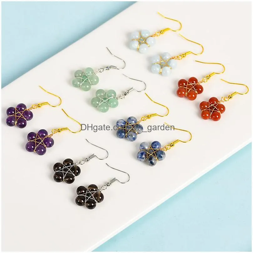 6mm stone ball flower shape pendant wire wrapped star earrings healing reiki jade chakra dangle jewelry wholesale
