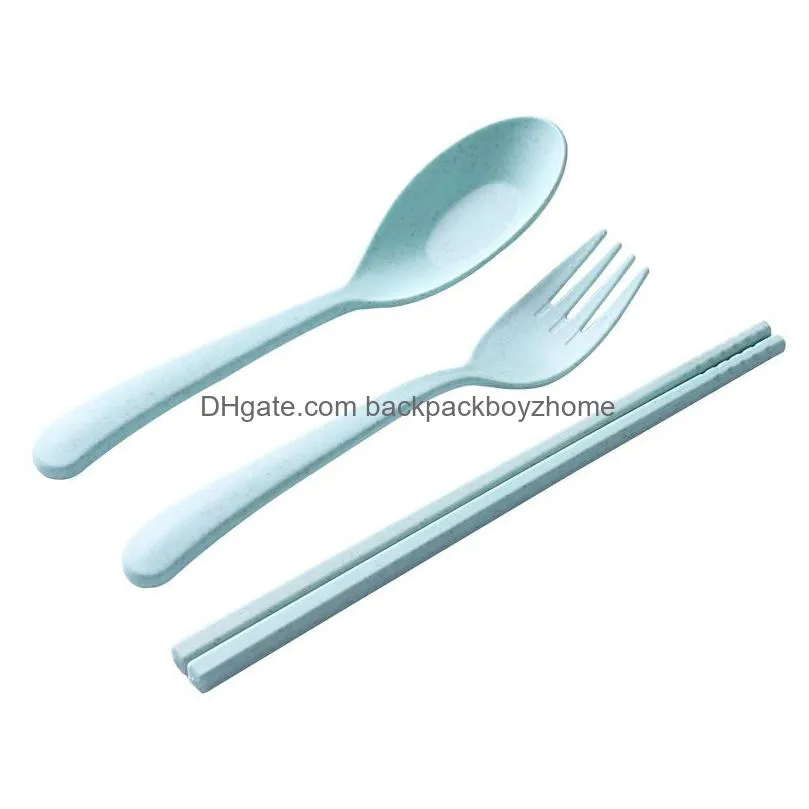 environmental wheat platycodon straw cutlery set flatware sets portable camping tableware spoon fork chopsticks customized logo