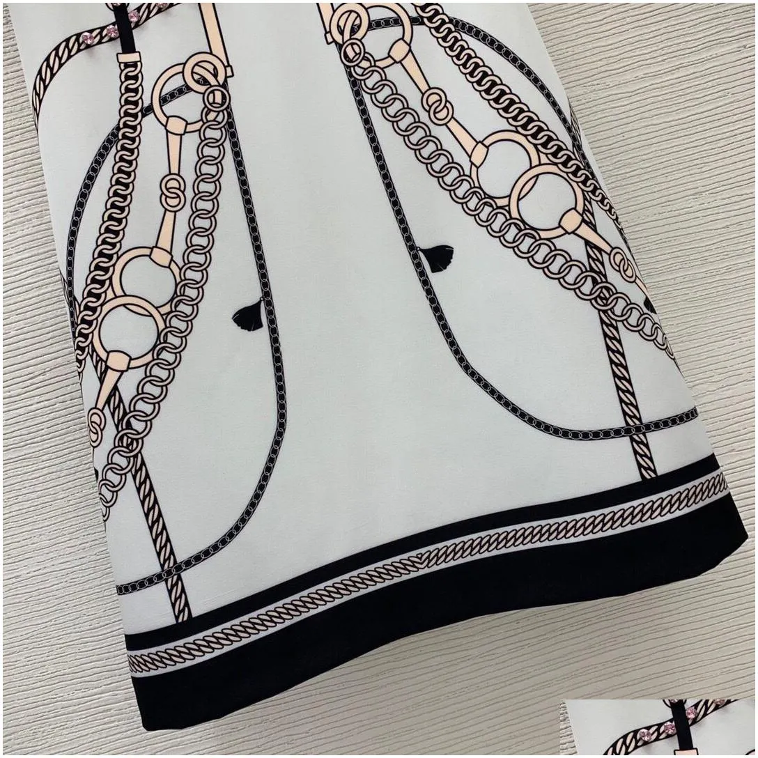 2023 spring chains printed contrast color rhinestone dress short sleeve round neck beaded kneelength casual dresses b3f171714