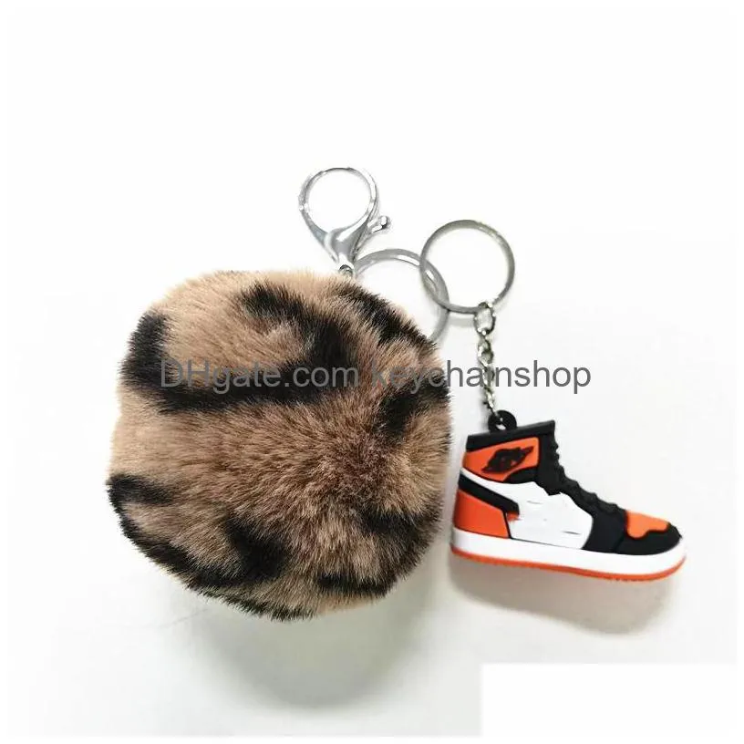 designer mini silicone 3d sneaker pompom keychain men women kids key ring gift shoes keychains handbag chain basketball rabbit hair