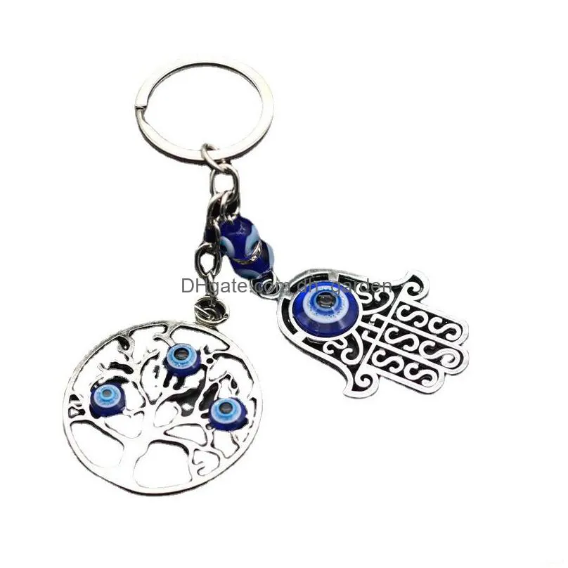 turkish evil eye keychains lucky blue eye tree charm key chain vintage keyring for men women car key pendant