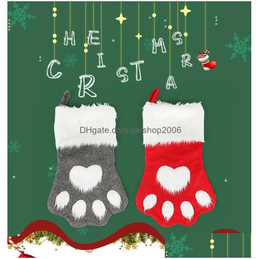 christmas decoration dog paw sock gift bag red grey christmas stocking non woven candy bag christmas tree ornament xmas gift vt0754