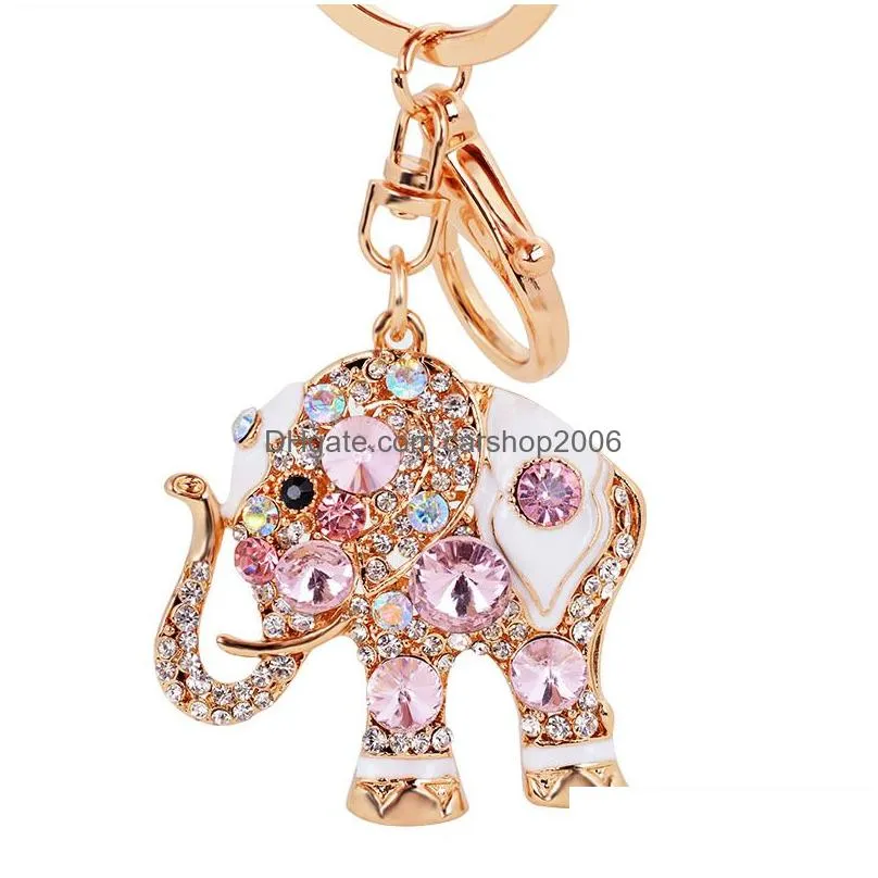 diamond elephant key chain for women bag hanging pendant key ring metal zinc alloy elephant car keyring christmas party gifts dbc