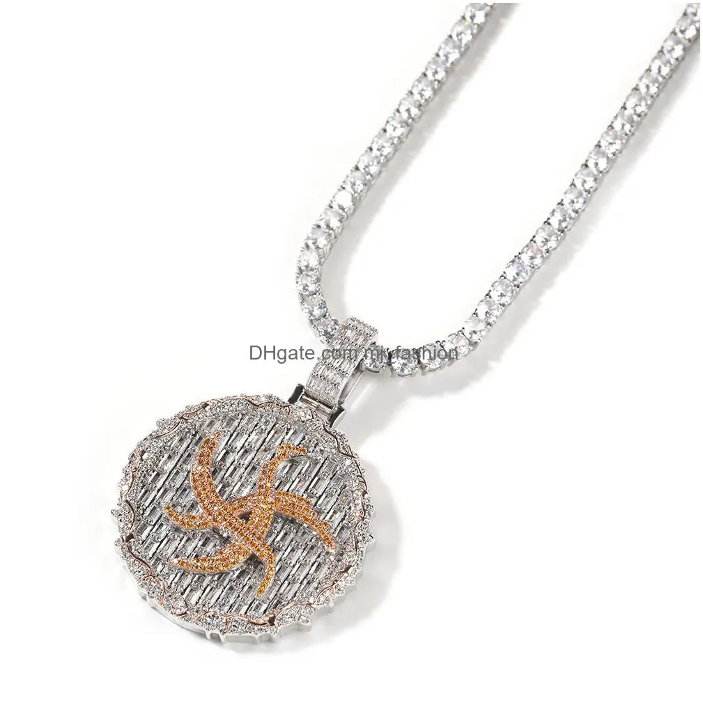 hip hop round pendant necklace full bling zircon 18k real gold plated jewelry