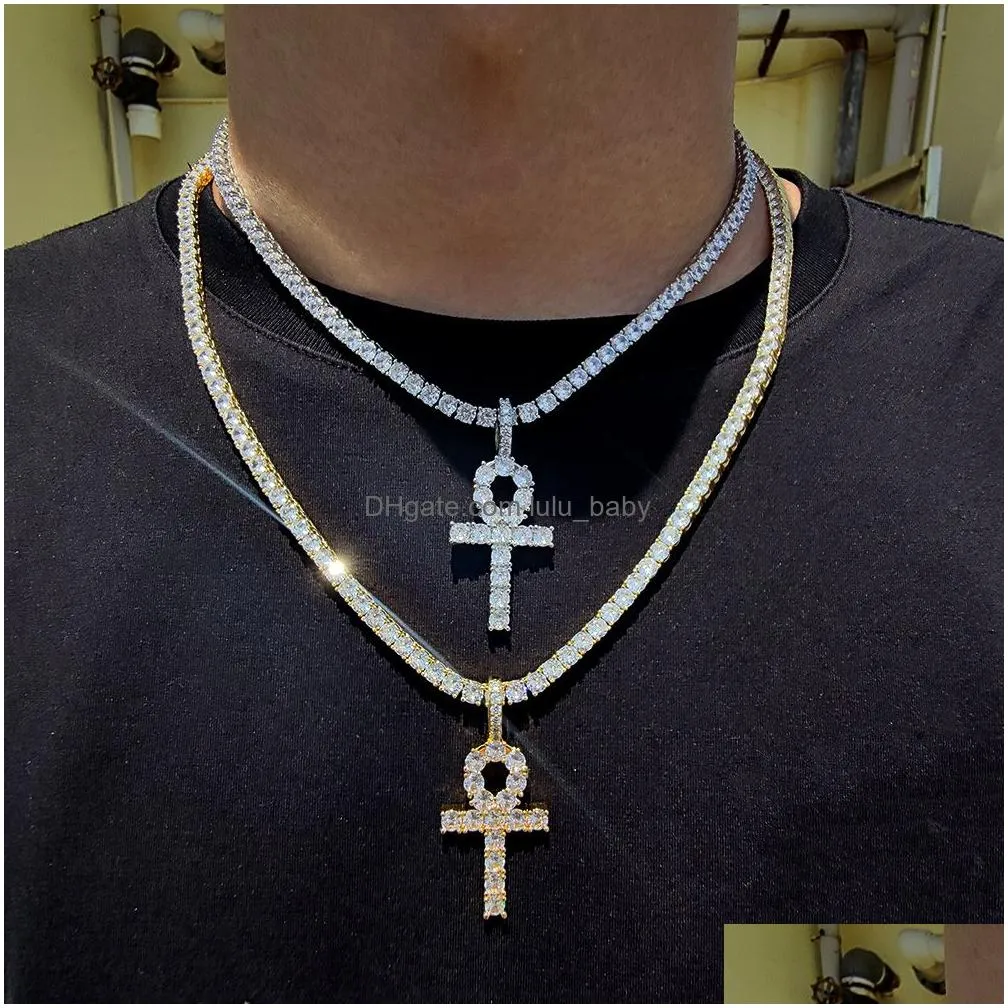 hip hop cross key pendant necklace jewelry bling diamond stone 18k real gold plated jewelry